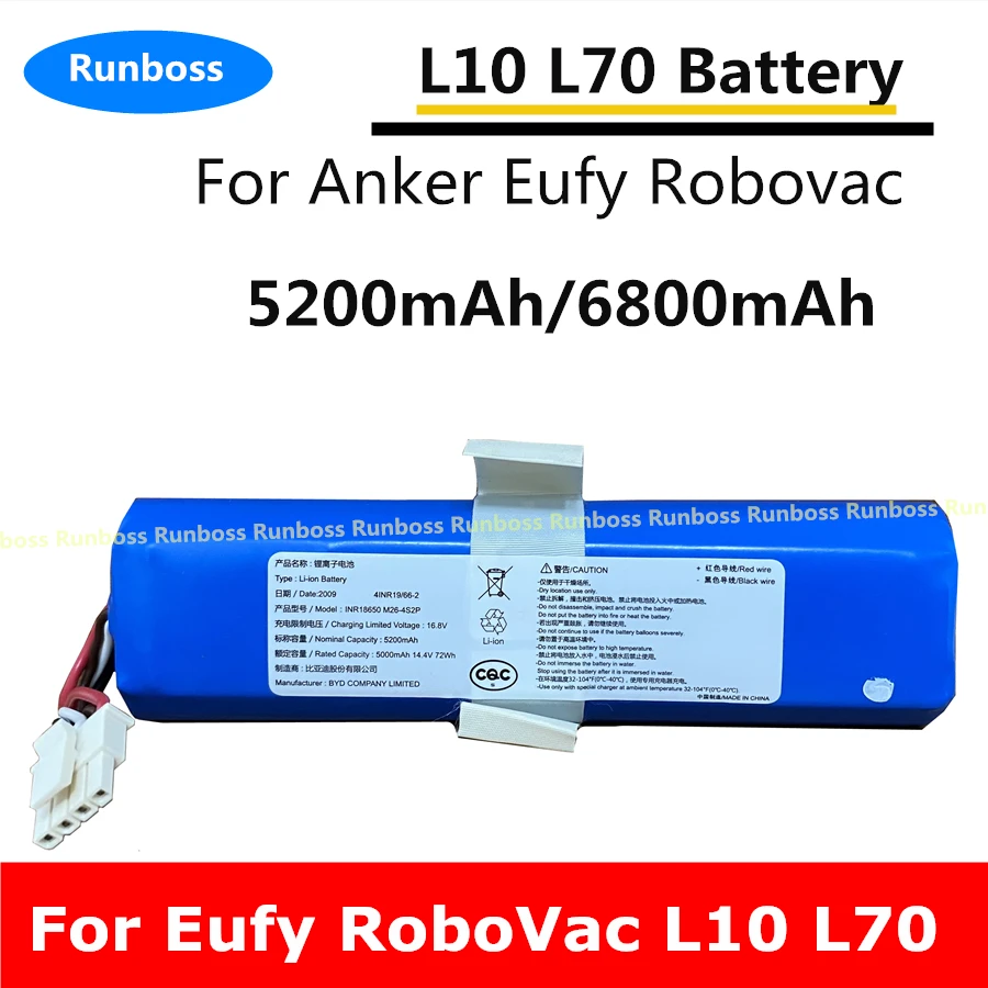 New 14.4V 5200mAh 6800mAh INR18650 Li-ion Battery Pack For 360 Robot S9, X90, X95 ,For Anker Eufy Robovac L10 L70 Vacuum Cleaner