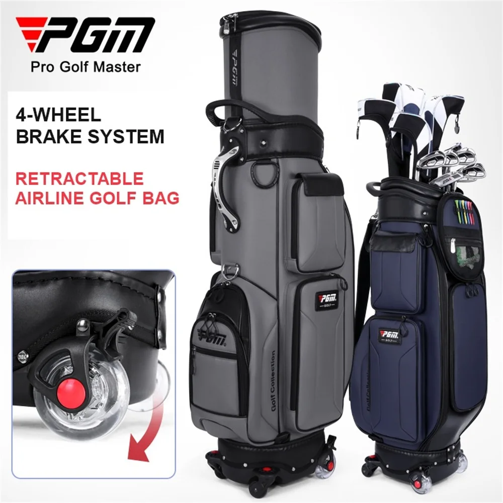 PGM Golf Travel Bag with 4 Spinner Wheels Retractable Hard Top Waterproof Airline Golf Club Carry Case for Men Women
