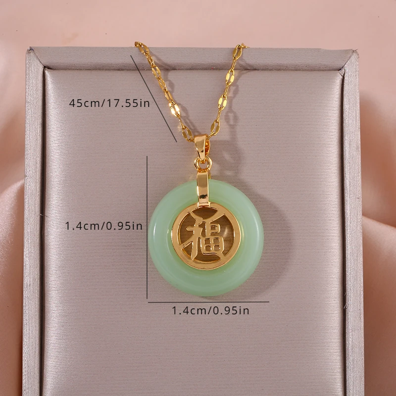 Chinese Style Imitation Jade Peace Amulet Pendant Necklace for Women