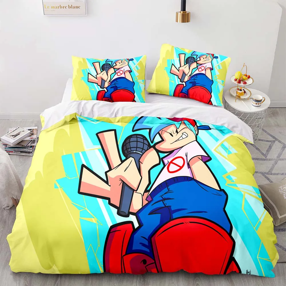 Imagem -02 - Jogo Sexta-feira à Noite Funkin Cama Conjunto Meninos e Meninas Gêmeo Queen Size Capa de Edredão Fronha Cama Adulto Home Textile Gêmeo