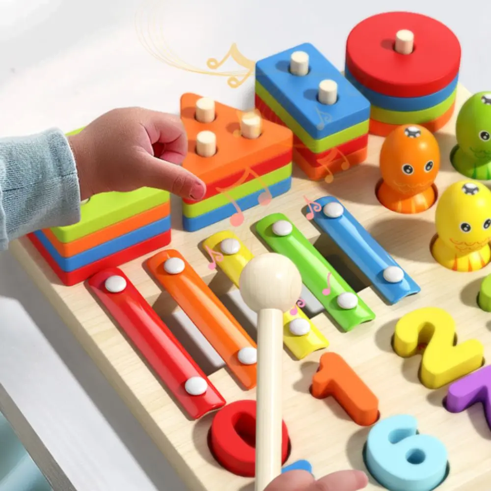

Educational Geometric Shape Matching Game Toy Early Learning Exercise Hands-on Wooden Geometric Stacked Toy Montessori 4 in 1