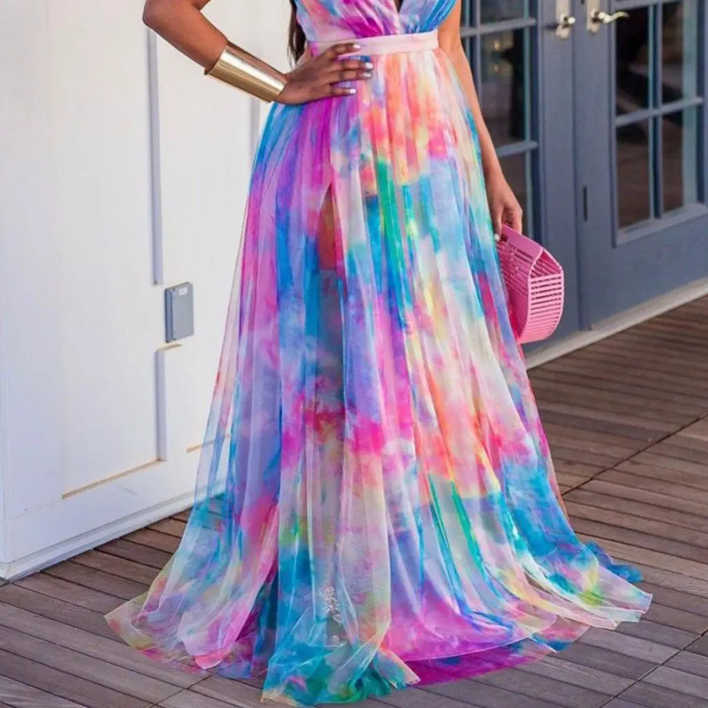 봄 여름 큰 사이즈 여성 프린트 스윙 드레스 유럽 미국 스타일 메쉬 출퇴근 패션 플러스 사이즈 의류