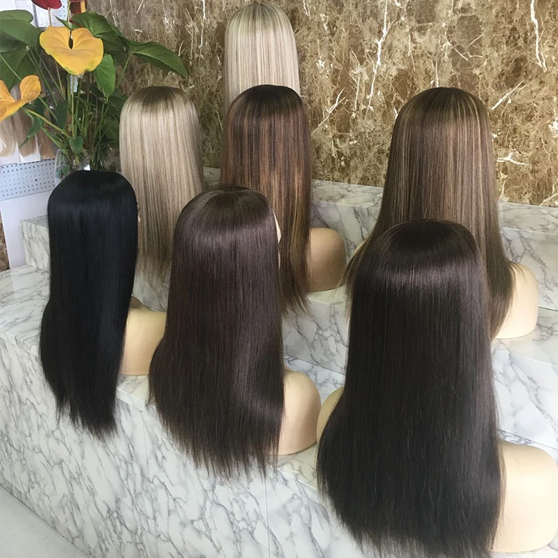 

High Quality Flat Top European Human Hair 150% Density Dark Color Straight Realistic Scalp Free Part Silk With Weft Topper