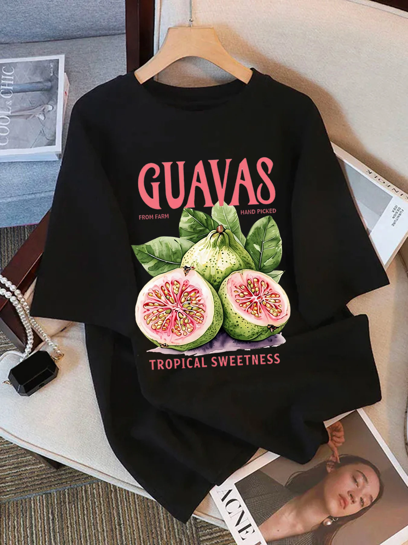 

Guavas From Farm Hand Picked Printed Women T-Shirt Street Loose Top Cotton Soft T-Shirts O-Neck Unisex Basics Short Sleeve