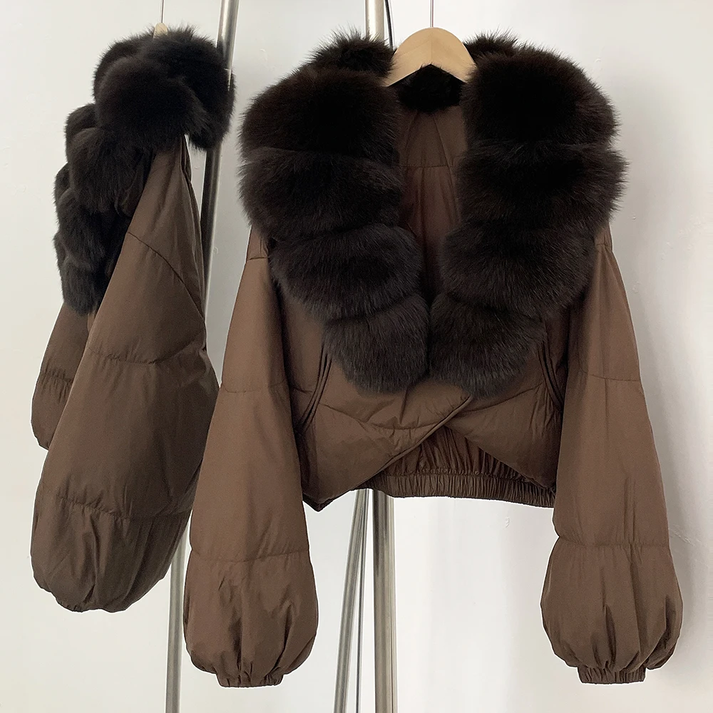 المرأة سترة منفوخة معطف الفرو الحقيقي 2025 شتاء جديد 90% الأبيض بطة أسفل سترة سيدة كبيرة الطبيعية الثعلب الفراء طوق الإناث أسفل سترة #3