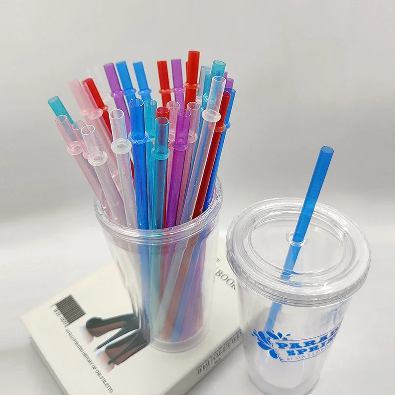 10PCS Reusable Multi-color Flash Plastic Milk Tea Straw Girl Heart Straw Plastic Cup Accessories Straw Paille En Plastique