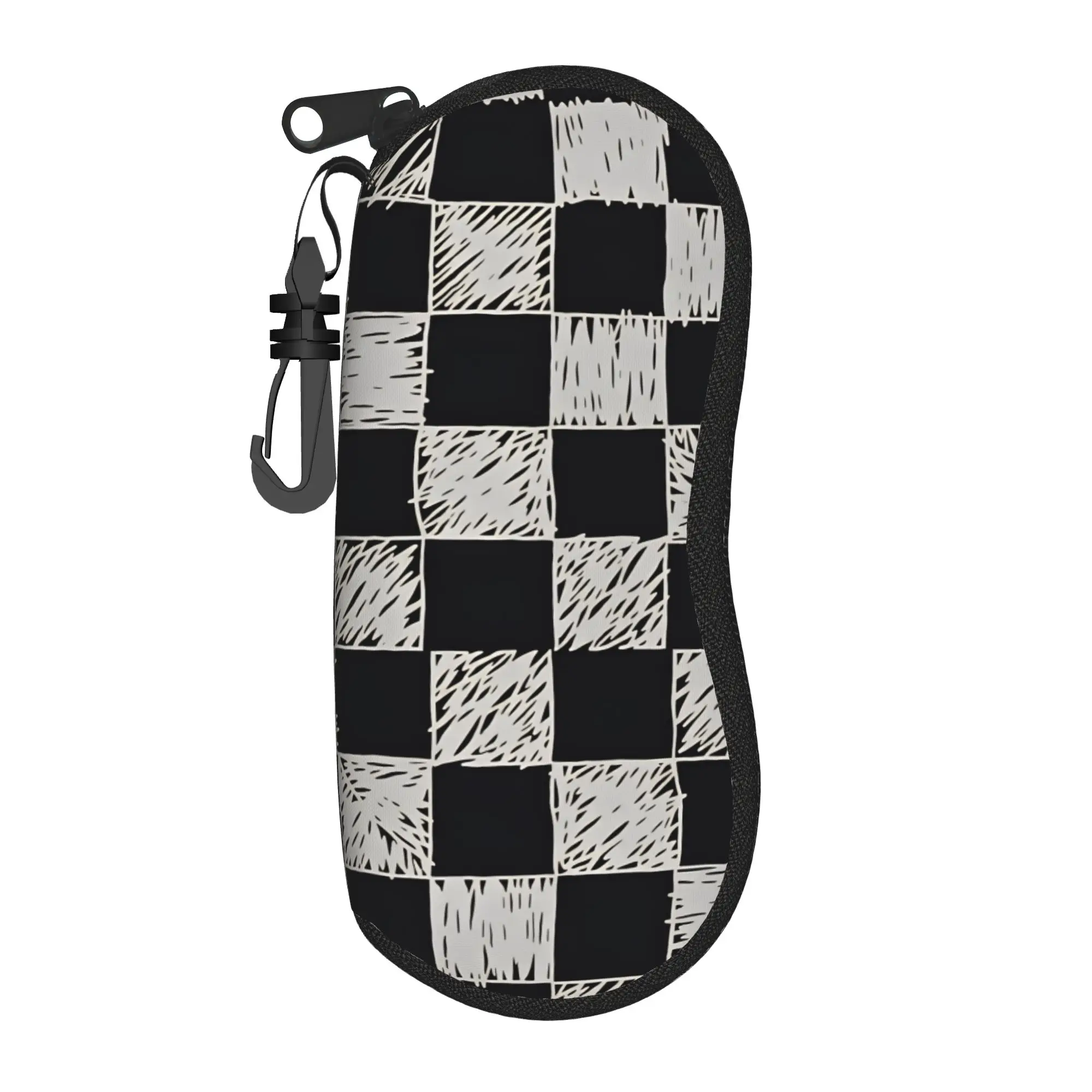 Black and white check Glasses Case Cover  Sunglasses Case Travel Fashion Eyewear Bag Original Men Women Eyeglass Protector