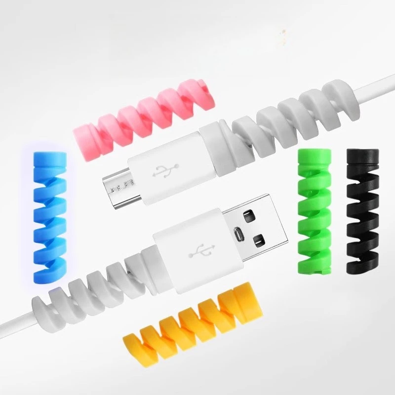 Data Cable Manager Spiral Protective Cover, Mobile Phone Charging Cable Color Protective Cover Soft Rubber Anti-break Winding