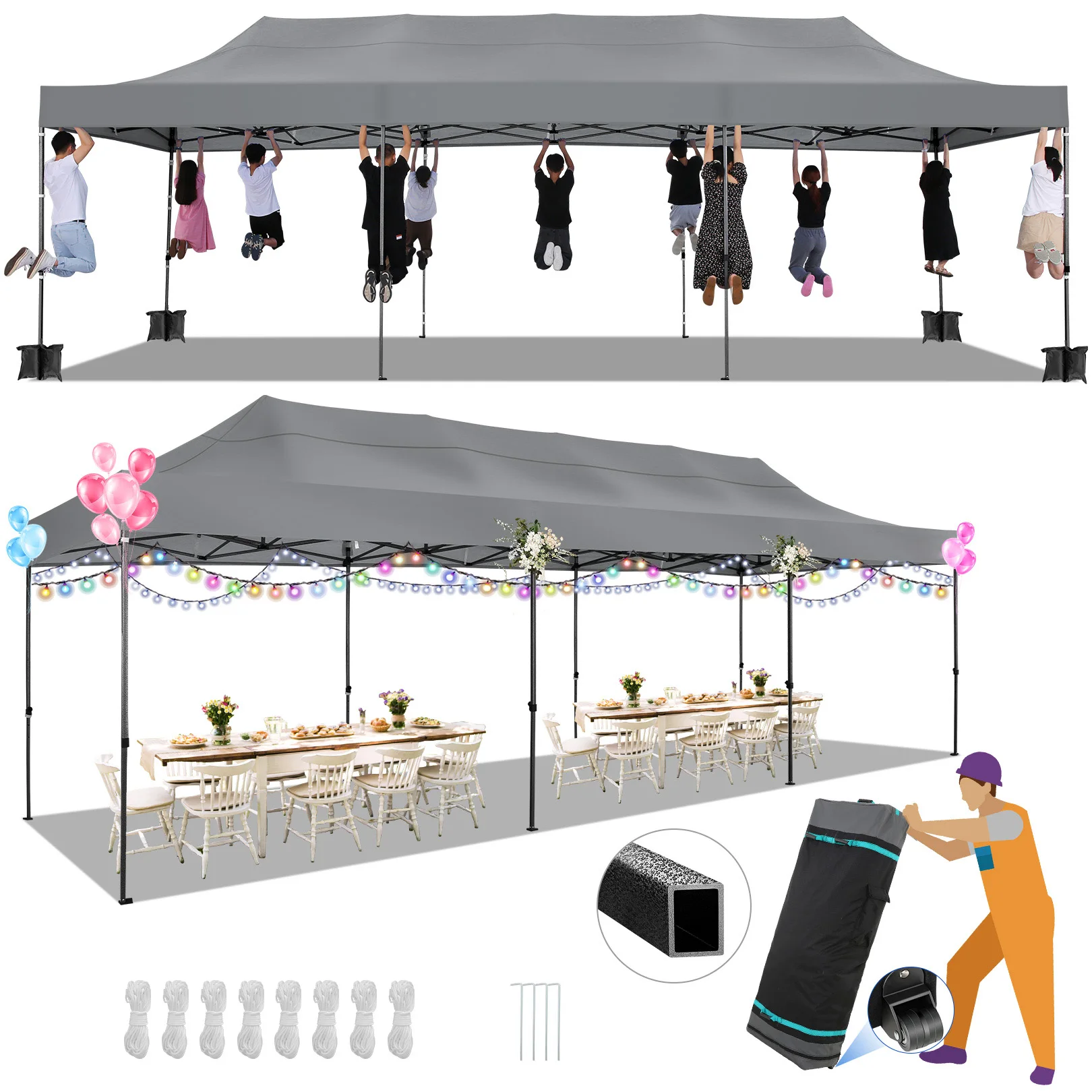 10x30 Heavy Duty Pop up Canopy with 8 sidewalls Stable Wedding Outdoor Tents for Parties Canopy Pop Up Party Tent UPF 50+