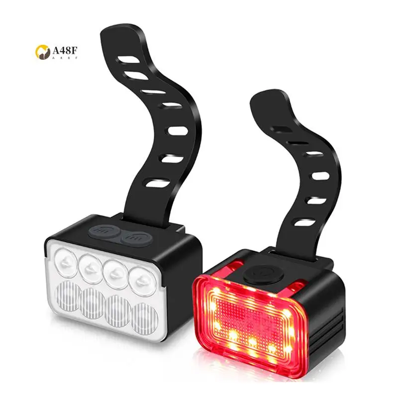 

A48F-Bicycle Light Set Bike LED Front Rear Lights USB Charge Road Bike Highlight Lamp Cycling Light Lamp Cycling Accessories