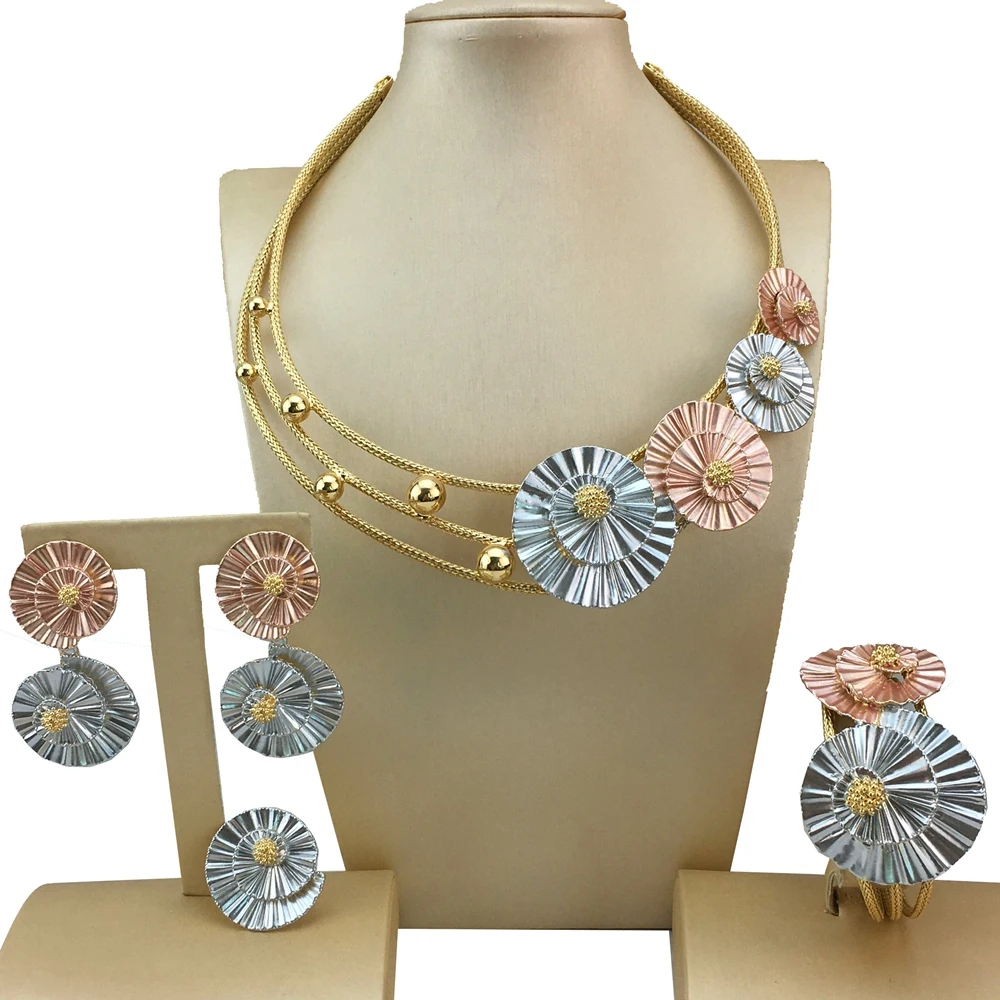 Beautiful Women's Dubai Gold Plated Handmade Jewelry Set Brazilian Italian USA Exquisite Wedding Gift Banquet Jewelry FHK19288