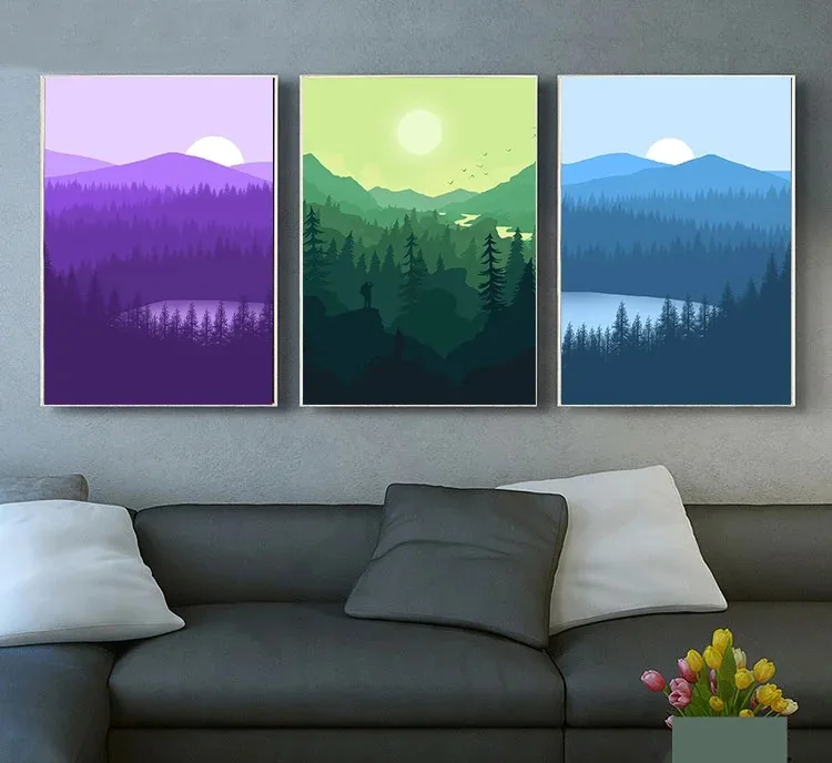 ملصق ساعة نارية مطبوع لديكور المنزل ، صور فنية جدارية ، لوحة قماشية ، قمر ، جبل ، غابة ، خشب ، كوكب ، غرفة معيشة ، غرفة نوم ، هدية