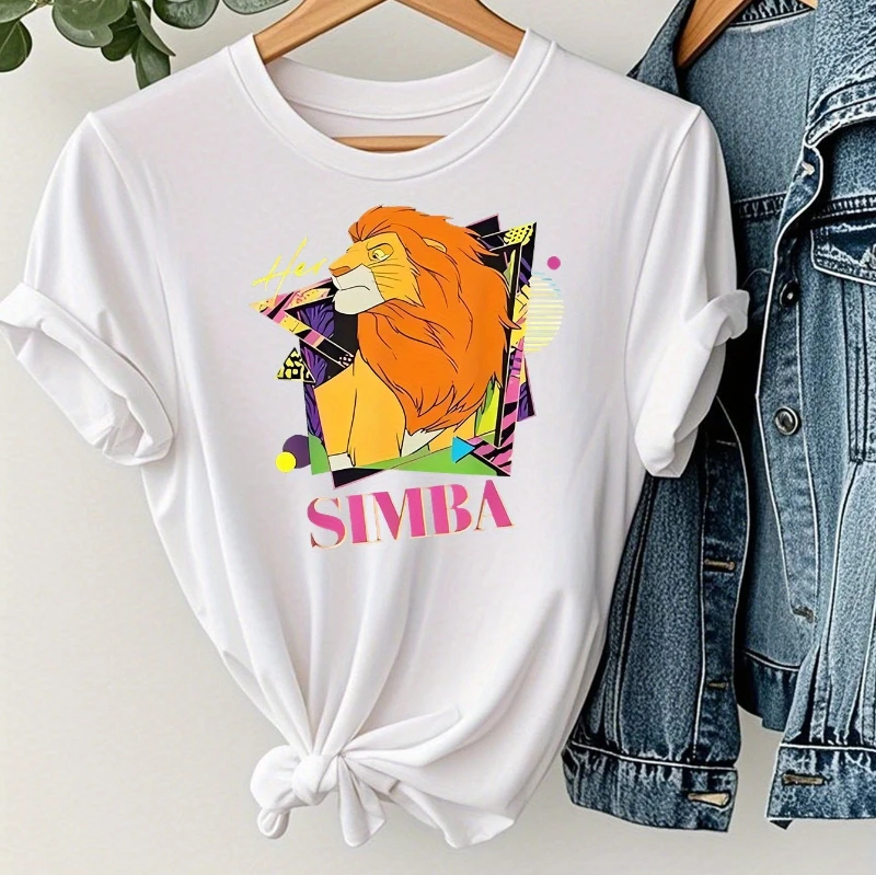 2025 New Disney Grand Lion King Simba Pattern Printed Casual Short Sleeve, Summer New Women's Trendy Round Neck T-shirt