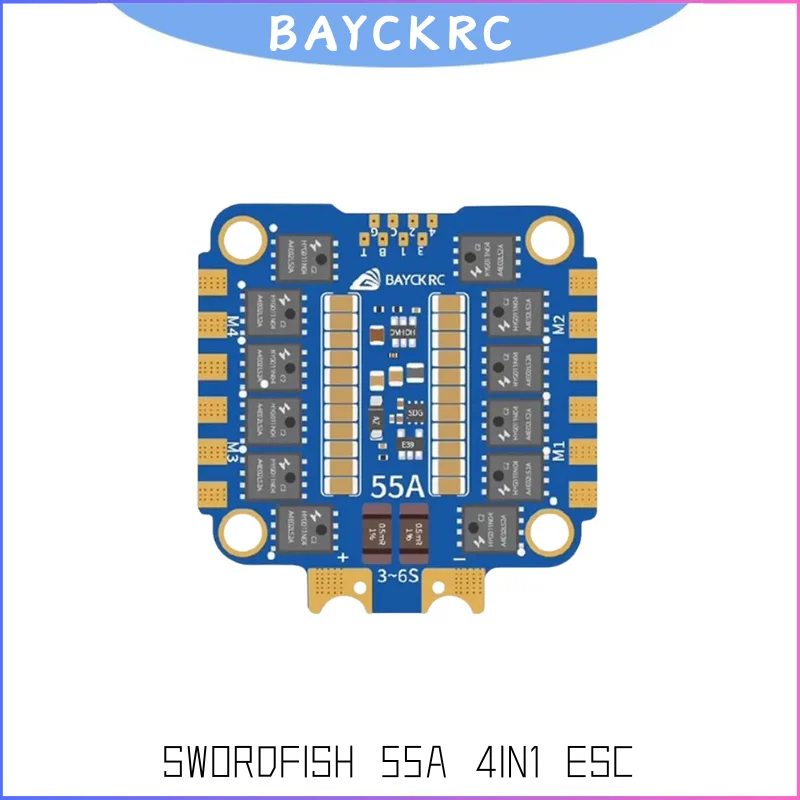 

BAYCK SWORDFISH 55A 4IN1 ESC, AM32 BLHeli_32 3-6S, DShot1200 for FPV Racing/Freestyle Drone & Quadcopter