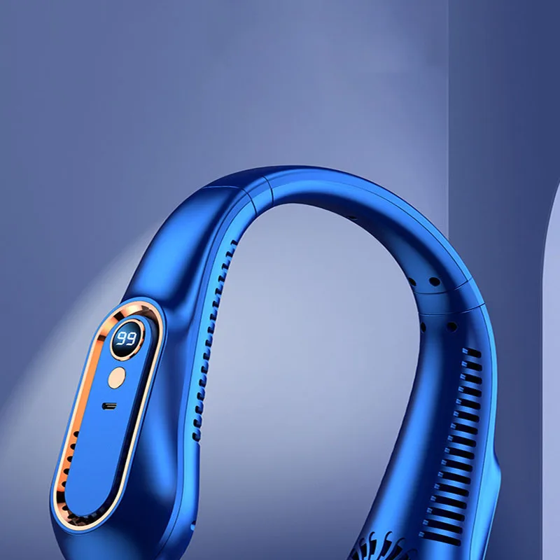 LED Display Portable Neck Fan Hanging Air Cooler Electric Fans Bladeless Rechargeable Ventilador Cooling Fans Neckband Outdoor