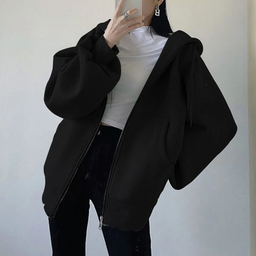 Unisex Fleece Lined Hoodie Cardigan Sweatshirt with Zip Front Long Sleeve Solid Color Jacket Suitable for Cold Weather Seasons
