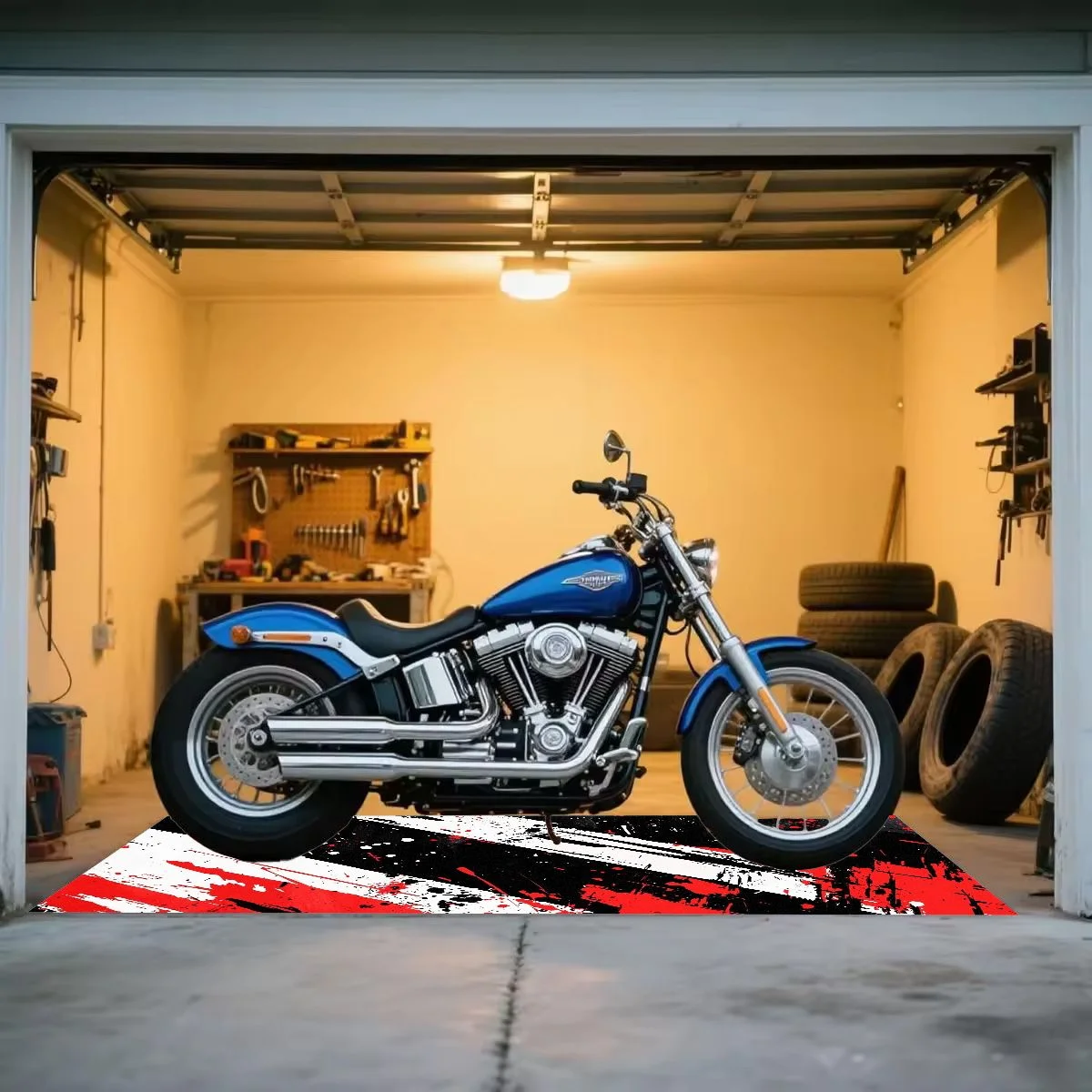 VIKAMA Red Splash Graffiti Pit Mat Anti Slip Wear Resistant Rug Motorbike Garage Workshop Parking Floor Decor