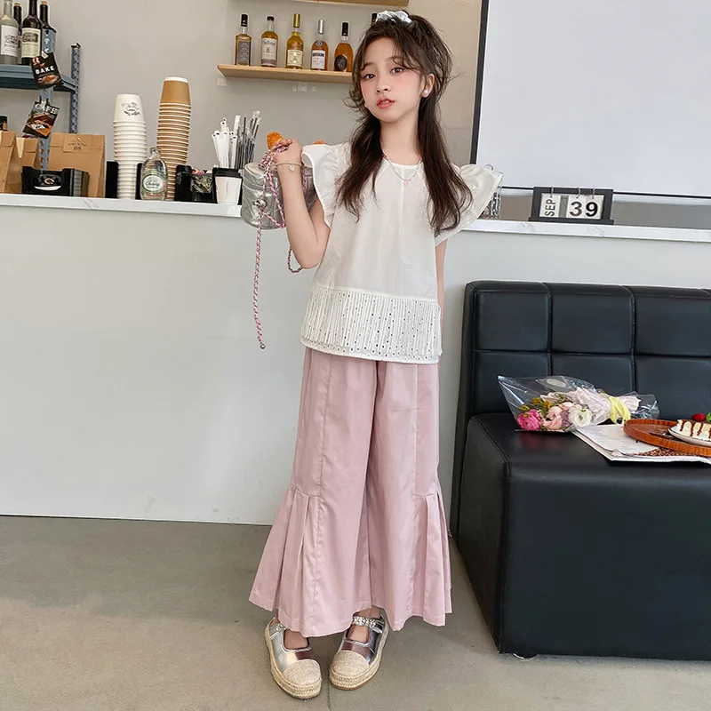 

Girls Clothes Suits Children 2024 New Spring and Summer Fashion Top and Trousers Simple Casual Two-piece Set Clothes Children