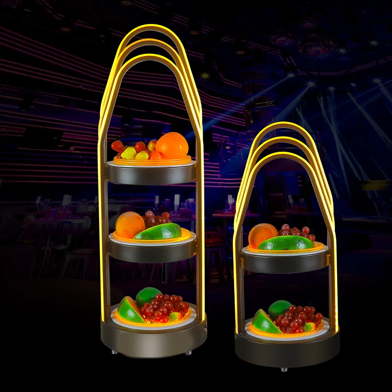 

Светящийся поднос для фруктов для ночного клуба, двухслойное трехслойное фирменное блюдо с фруктами, поднос для закусок для бара, КТВ, клуба, вечеринки, декор