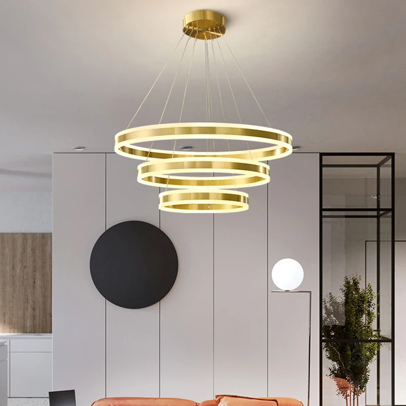 FAIRY Contemporary Ring Brass Pendant Lamp LED 3 Colors Copper Chandelier Lights Decor For Home