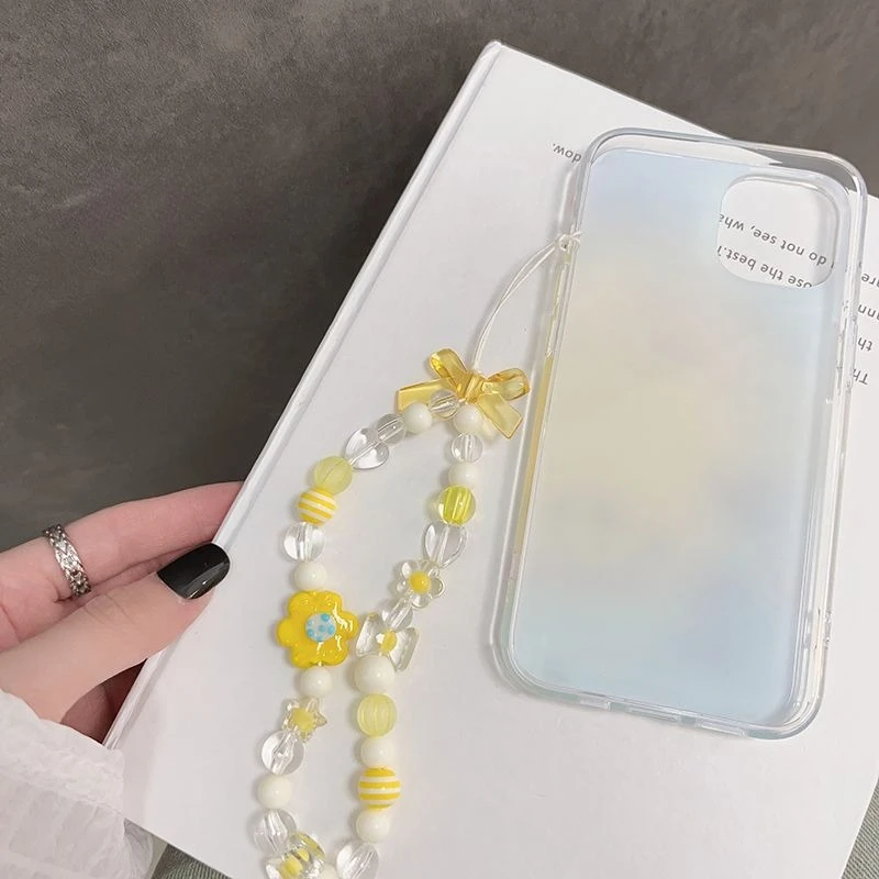 

Цветной ремешок для телефона с бантом из бисера, модные цветочные бусины, ремешок для телефона, брелок, милый кулон для телефона, милые аксессуары для телефонов