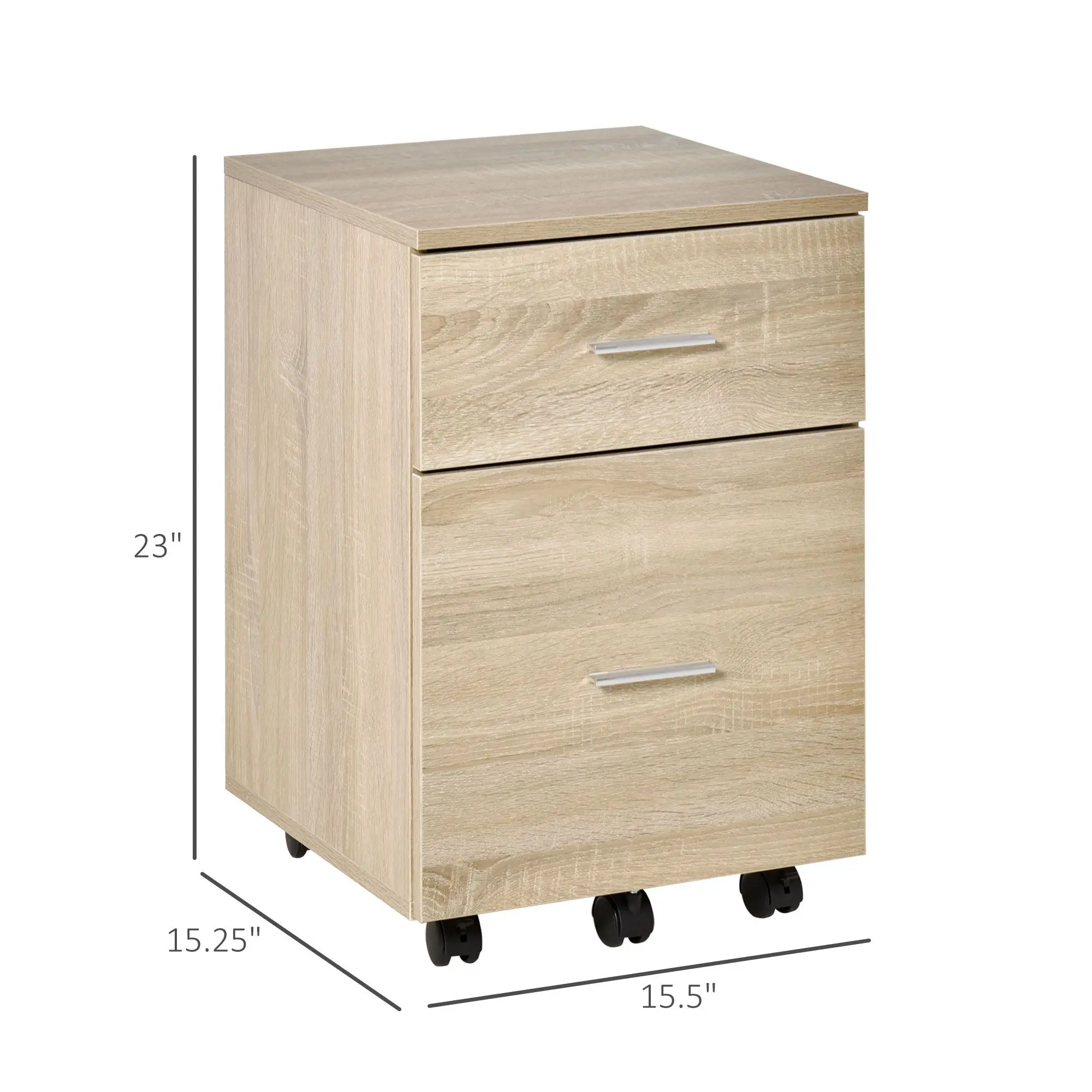 For Mobile Filing Cabinet, Vertical File Cabinet with 2 Drawers, Wheels, for Letter or A4 File, Natural