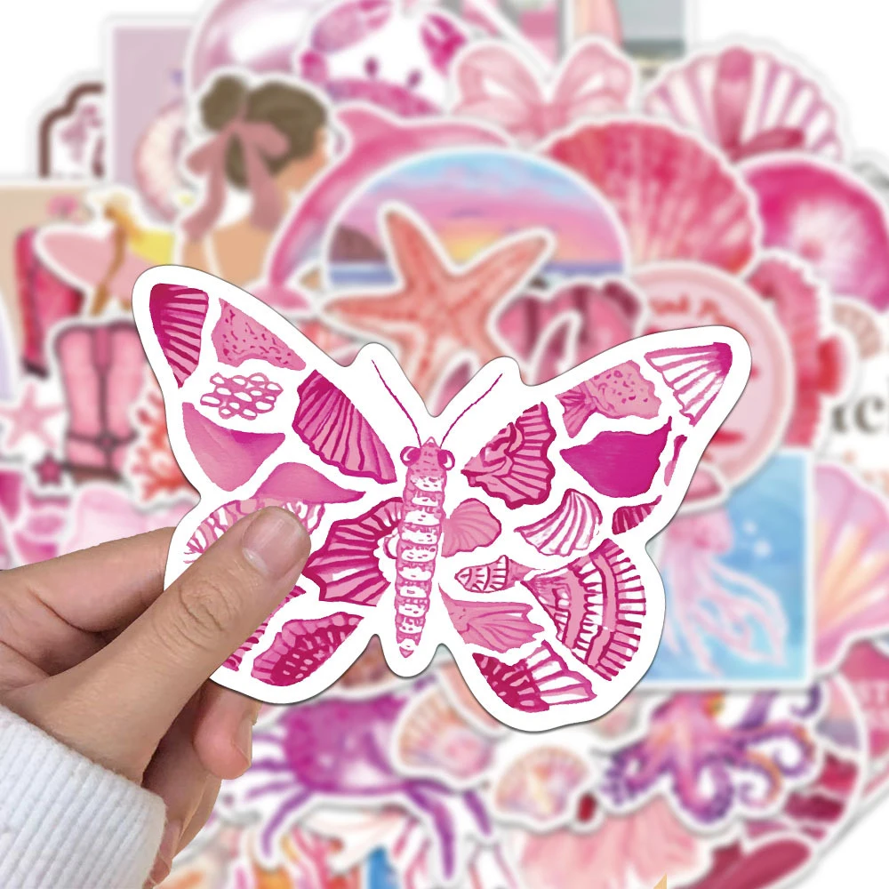 

10/30/50pcs INS Style Pink Coast Girl Cartoon Stickers Aesthetic Waterproof DIY Suitcase Luggage Laptop Cute Decoration Sticker
