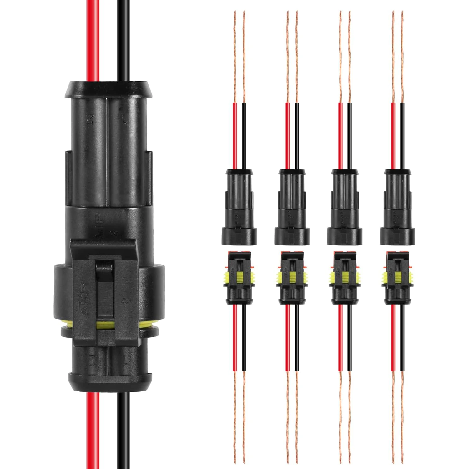 5 Kit 2 Pin Electrical Wire Connectors 2 Way Waterproof Male and Female Plug for Car Truck, Motorcycles Marine Boat