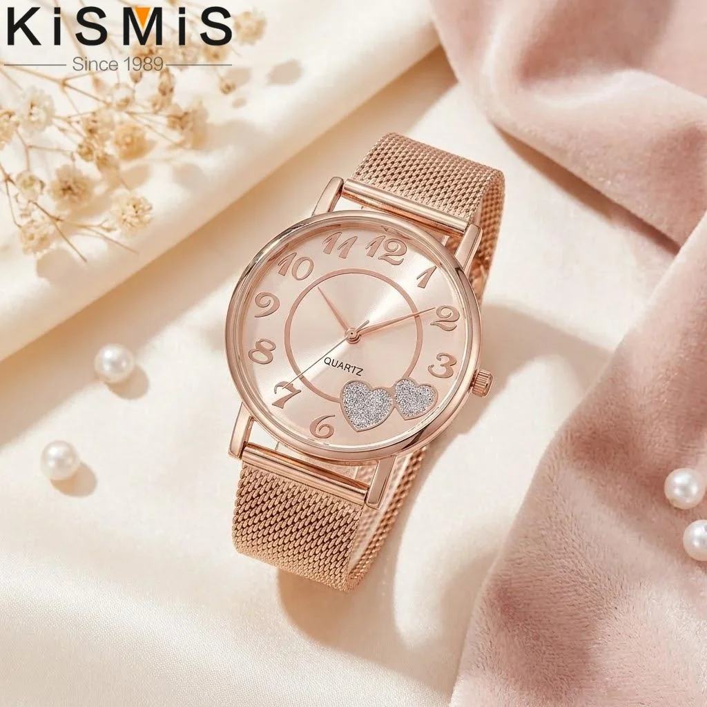 Women's Casual Round Quartz Watch Shiny Analog Wrist Watch Valentines Gift for Her Stylish Heart Design