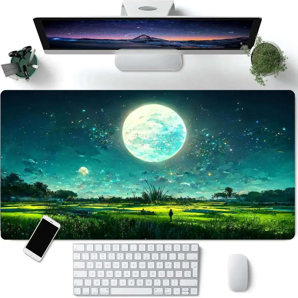 

Anime Green Moon Scenery Mouse Pad Large Rubber Anti-slip PC Desk Accessories Mousepad for Offices and Gamer Keyboard Decor Mat