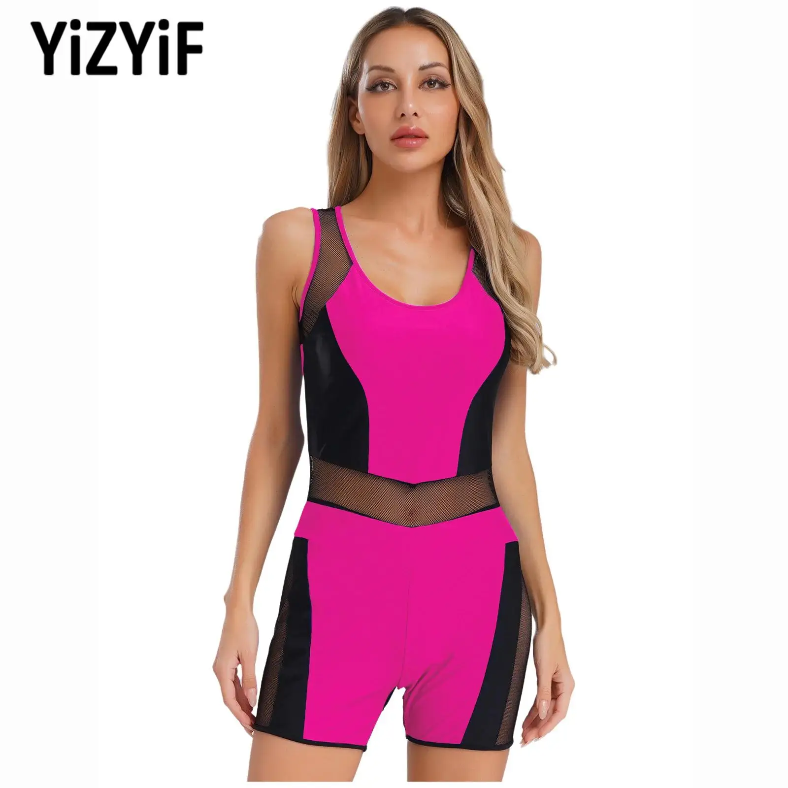 

2025 New Womens One-piece Sports Suit Swimsuit Sleeveless Bodysuit Jumpsuit with Removable Chest Pads for Workout Yoga Gymnastic