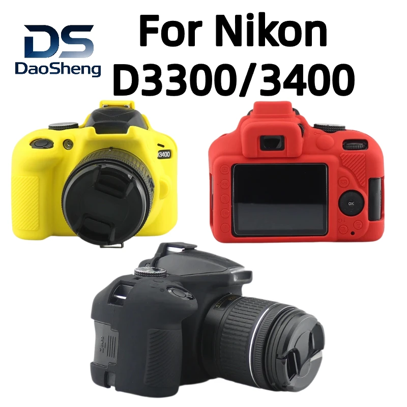 Soft Rubber case, Silicone Skin Cover For Nikon D3300/3400 Camera bag Silicone protective case  + 1PCS Free Tempered Film
