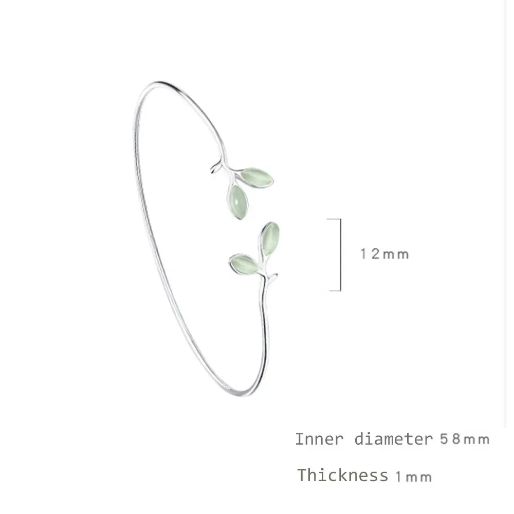 2024 Fashion Silver Elegant Green Leaf Bracelet Ring Women\'s Jewelry Set Popular Packaging