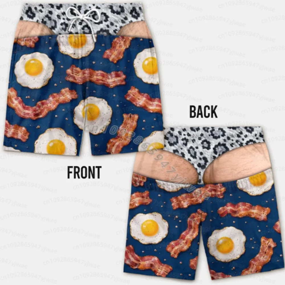 Summer Men Funny Cartoon Hot Dog 3D Print Board Shorts Quick‑Dry Drawstring Trunks Fun Yellow Duck Novelty  Beach Men Shorts S view 2