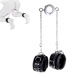 Stainless steel heavy ball stretcher penis lock cock ring delay leather bondage handcuff with chain set metal slave couple game