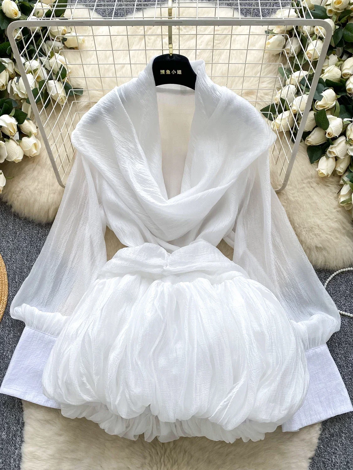 Drapierter Ausschnitt Neckholder Lace Up Schlanke Taille Kleid Französisch Stil Lässig Elegante Robe Europa Moda Ballkleid Knospe Solide Vestidos