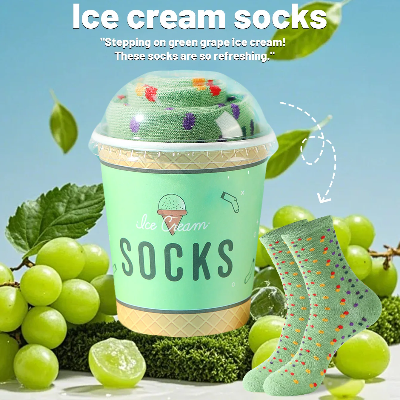 1 pair of unisex mid-calf socks in a novelty and fun matcha ice cream gift box, creative socks with a fashionable and trendy style, comfortable and breathable, suitable for parties, casual wear, Valentine's Day, Halloween, birthdays, Christmas, New Year, Thanksgiving, autumn and winter, all-season styles, creative gift box