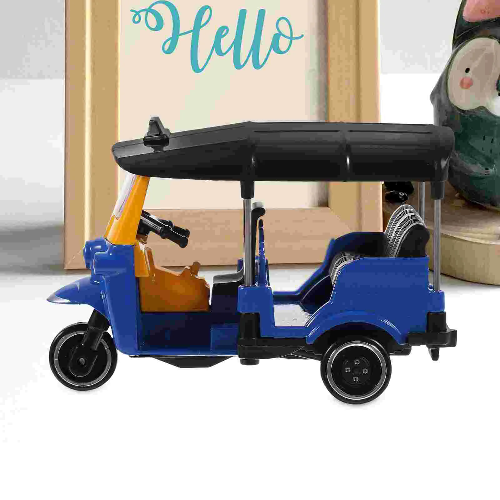 Thai Tricycle Model Toy Simulation Tuk Tuk Car Figurine Children Vehicle Toy Modeling Desktop Cake Topper Decoration Birthday