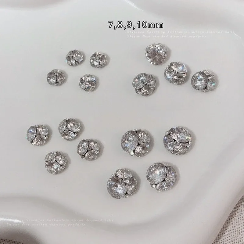 1Pcs Sparkly Zircon Stacked Rhinestone Ball, Handmade Finished Square Heart Pigeon Egg Nail Charms for Gel Nail Decoration