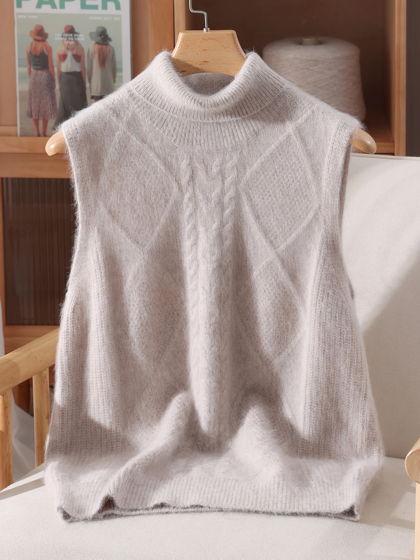 

Женский свитер TLOML из 100% норкового кашемира, водолазка без рукавов, пуловер-жилет, осенне-зимний, мягкий, теплый, повседневный, вязаный из норкового кашемира