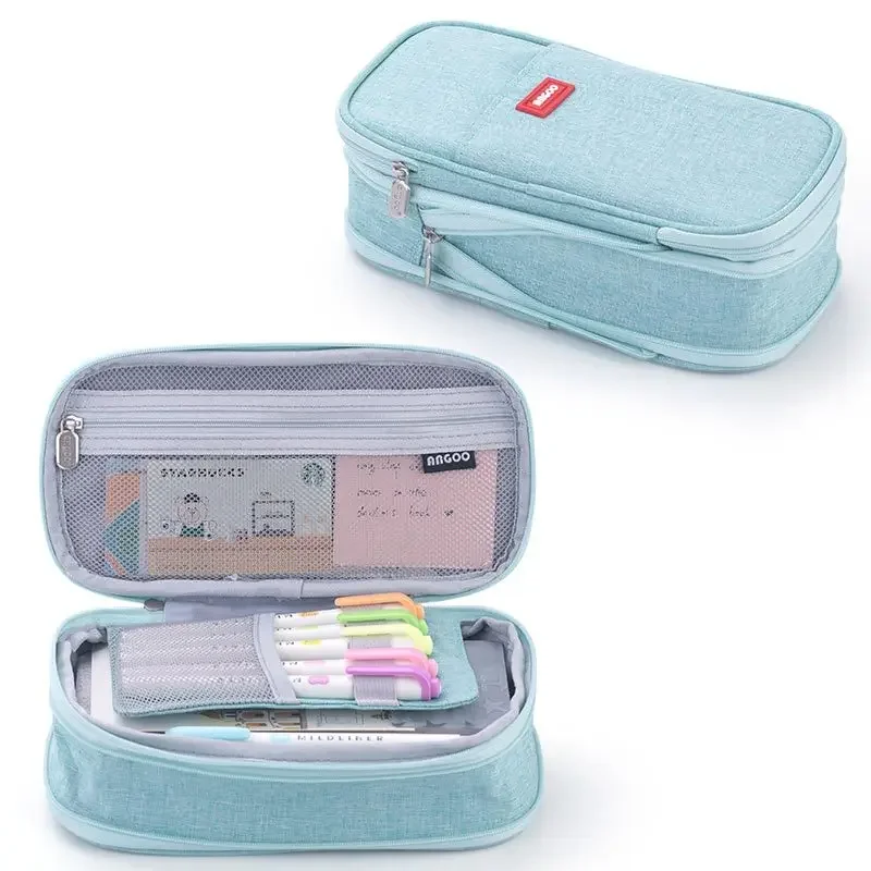 Niedliche Feder mäppchen für Mädchen Macaron Leinwand Doppels chicht große Kapazität Bleistift box Kinder Kawaii Beutel Briefpapier Schul bedarf