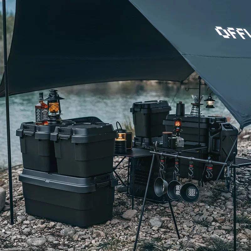 Caja organizadora de plástico para almacenamiento de coche con cubierta, caja de almacenamiento para acampar al aire libre, caja de aparejos de pesca