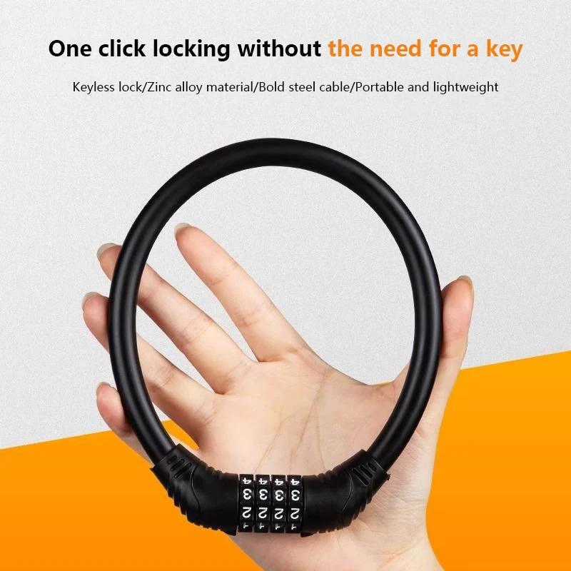 4 Digital Code Bicycle Cable Lock Anti-theft Alloy Steel Road Bike Cable Code Combination Password Lock Security Padlock image 4