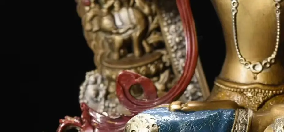 Old Bronze Painted GARUDA Beast Texture Backlight Buddha Terrace Manjusri  Bodhisattva Sitting Buddha Amitabha Worship Hall