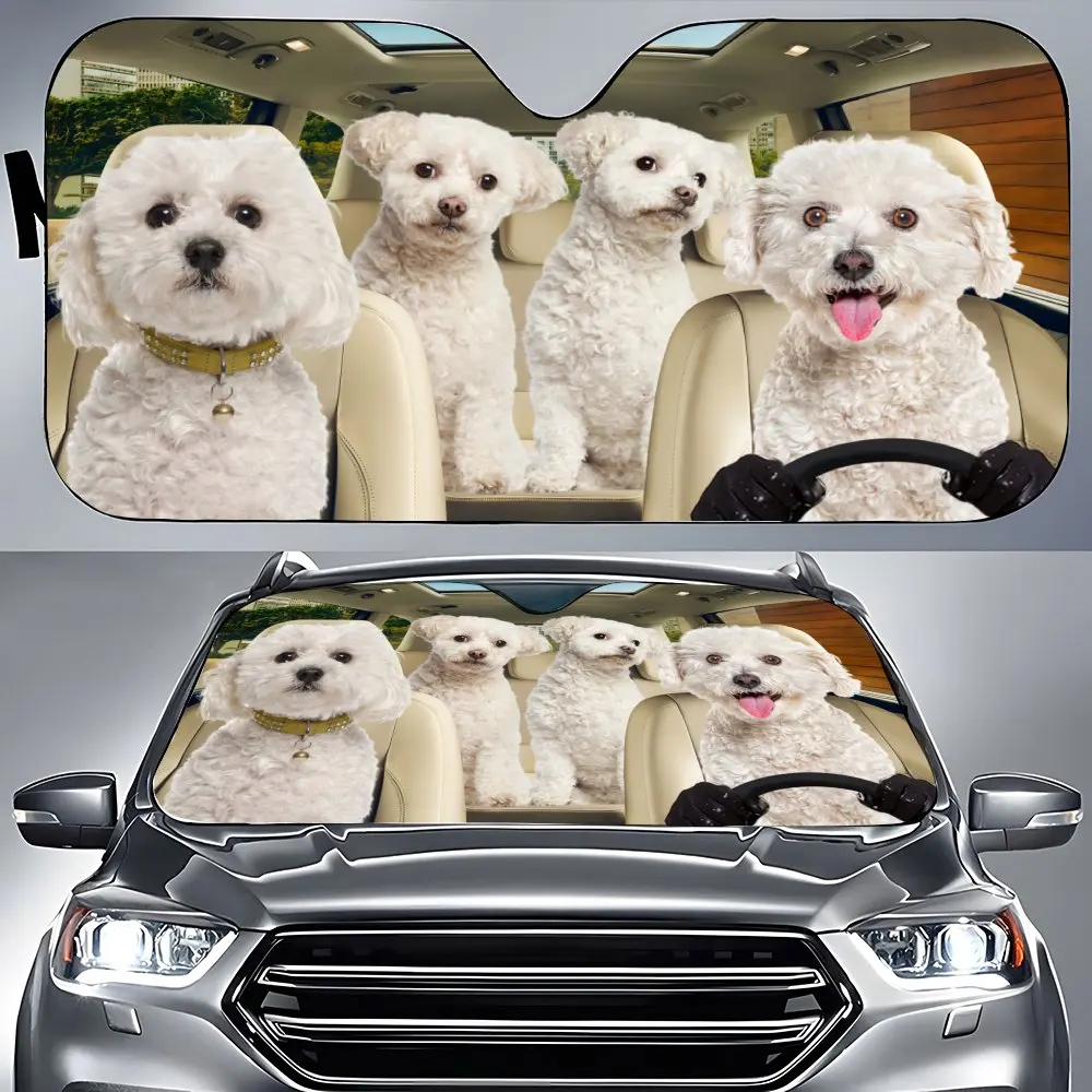 

Bichon Frise Driving Car Front Windshield Sun Shade,Auto Accessories Belgian Malinois Sunshade for SUV- Blocks Uv Rays Protector