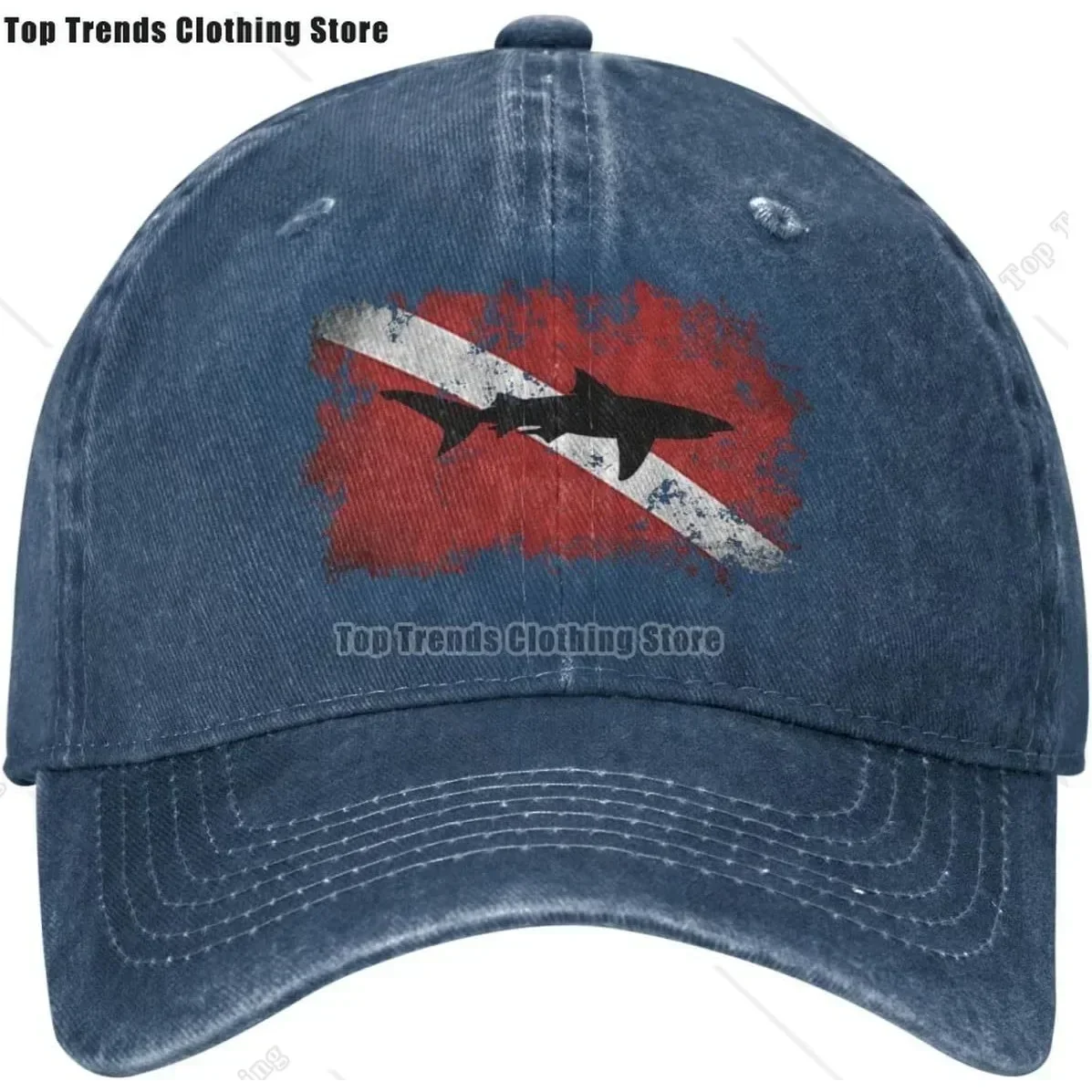 New Vintage Shark Scuba Dive Flag Retro Sports Denim Cap