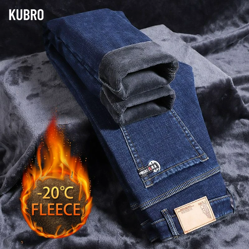 

Мужские мешковатые флисовые термоджинсы, мужские большие размеры 2025, новые деловые повседневные эластичные брюки, классические джинсовые брюки, мужские прямые джинсы