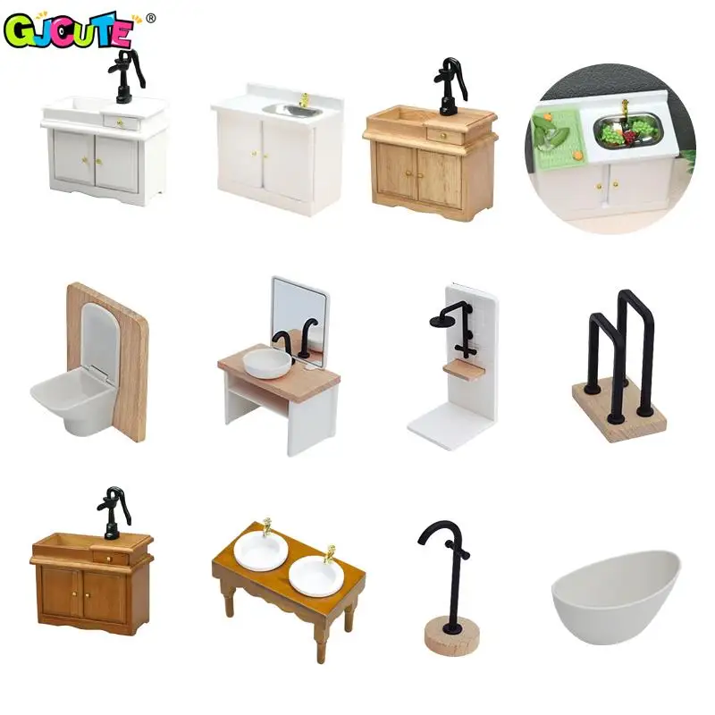 1:12 Dollhouse Miniature Bathroom Sink Cupboard Kitchen Wash Basin Drawer Furniture Model Decor Toy Doll House Accessories