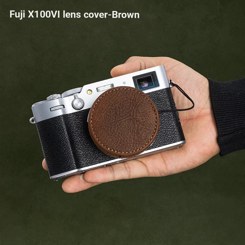 Leather camera lens cap for Fujifilm X100VI/X100V anti-loss protection cover xhalf Ricoh GR/GR3 camera dust cover