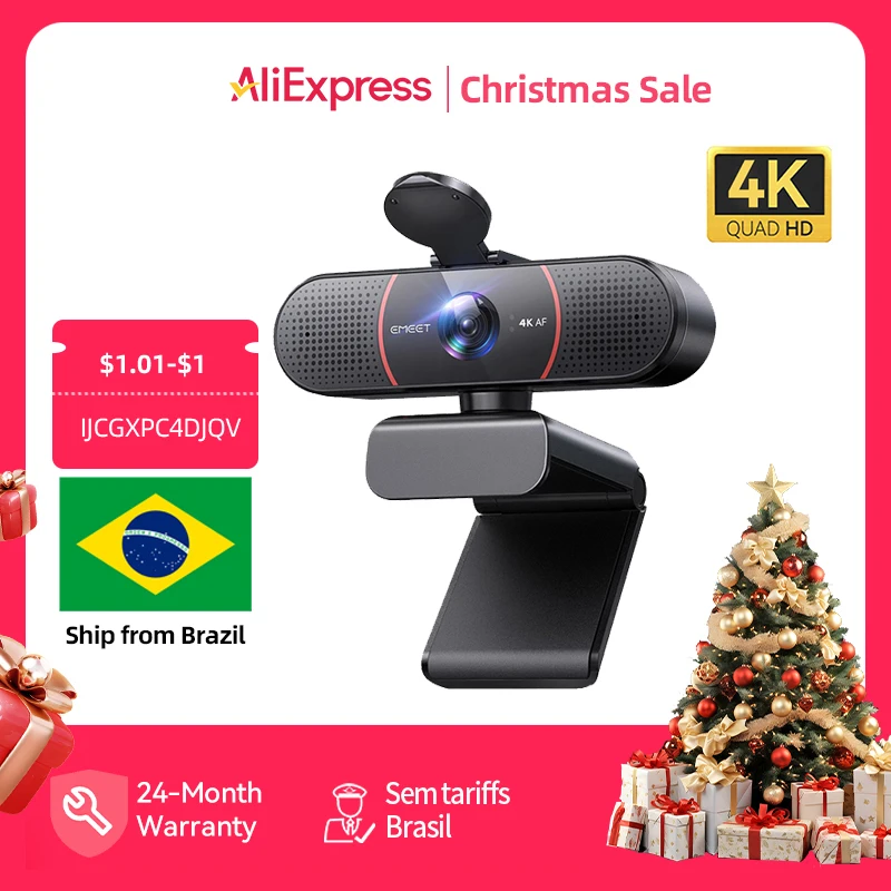 4k webcam streaming câmera web emeet usb autofoco mini câmera de computador com microfones para zoom/equipos/obs/pc/mac/laptop